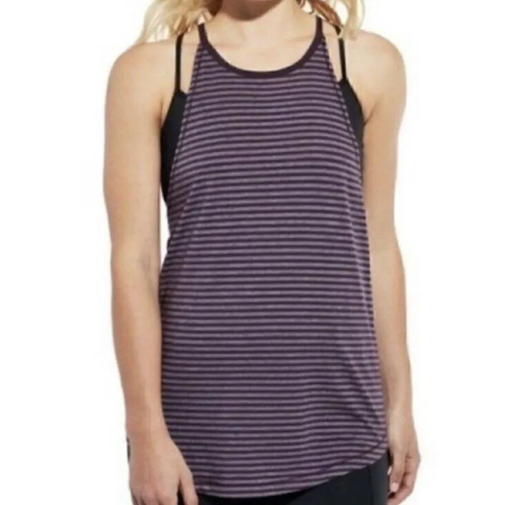 Calia High Neck Stripe Tank Plum Perfect/Orchid